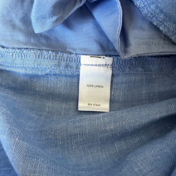 J.Jill 100% Linen Blue Wide Leg High Waist Crop Zipper Fly Elastic Back Size MP - Picture 4 of 7